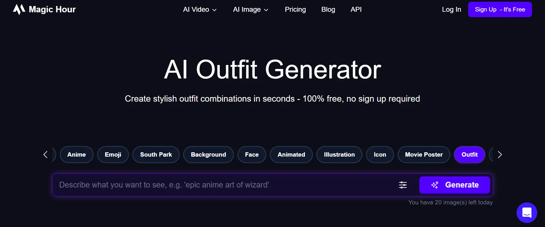“Magic Hour AI Outfit Generator by EXRWebflow using text input”