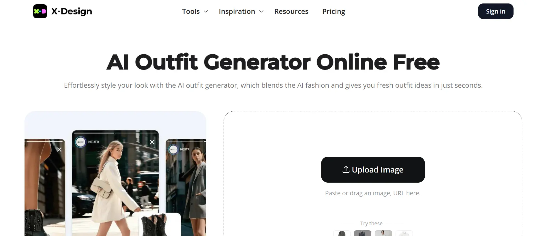 “X-Design AI Outfit Generator by EXRWebflow with image uploads”