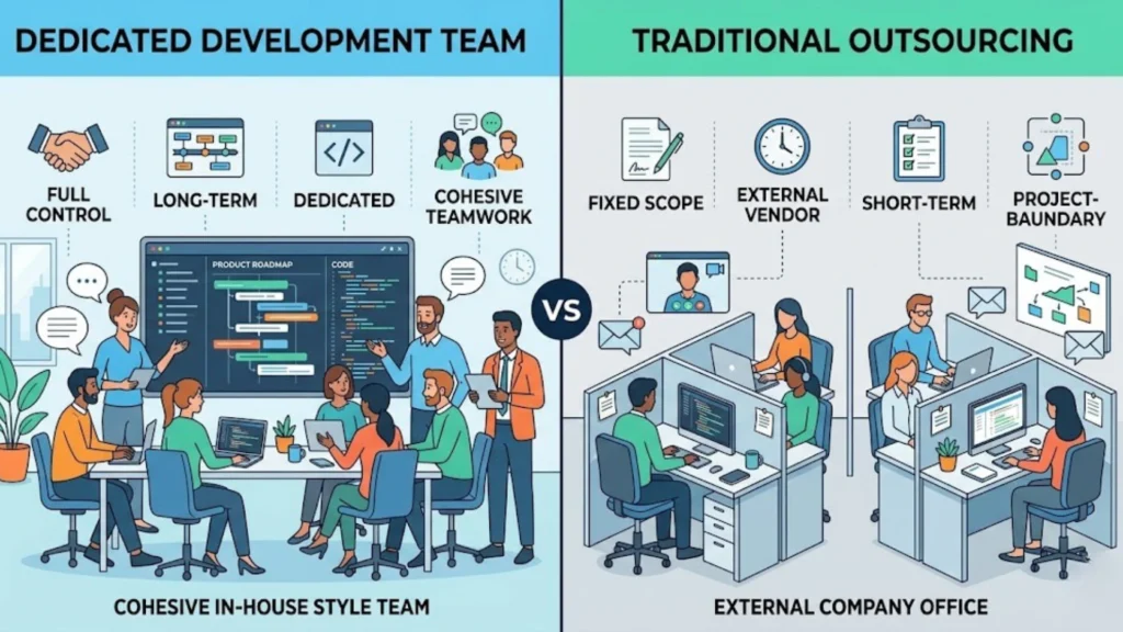 Dedicated Development Team VS OutSourcing - EXRWebflow